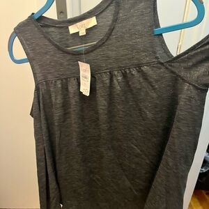 LOFT Gray Asymmetrical Cut Out Tank Top